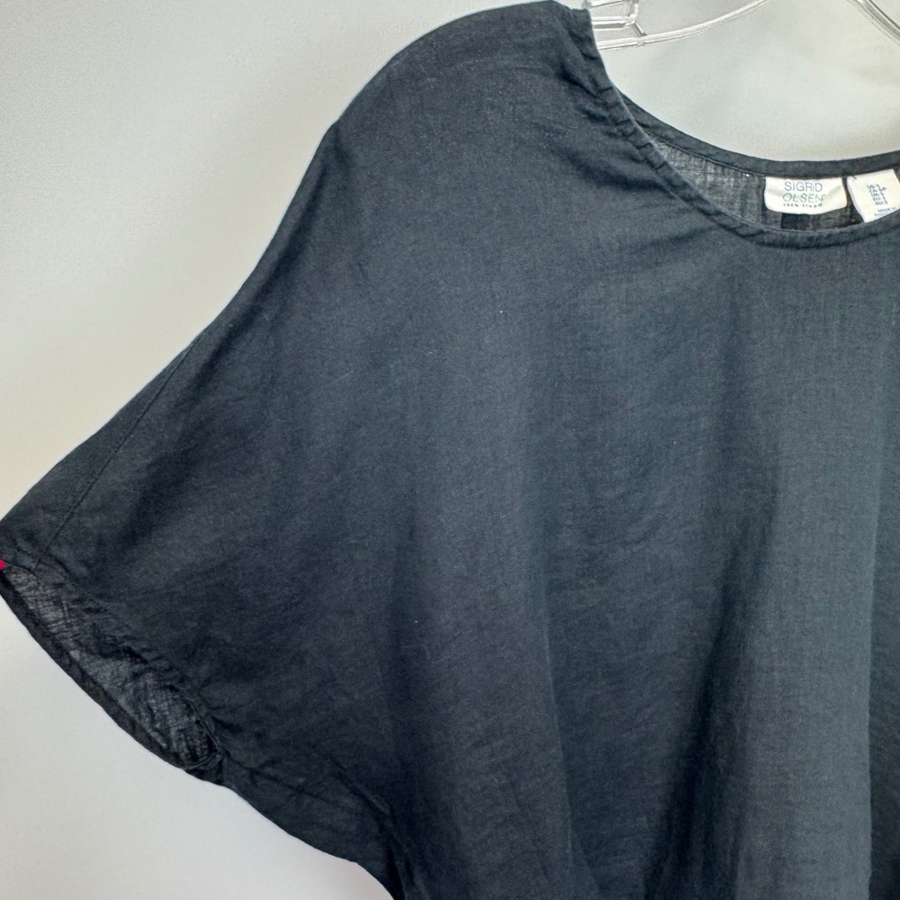 Sigrid Olsen Black 100% Linen Boxy Dolman Sleeve Blouse Top Womens Small - Picture 5 of 12